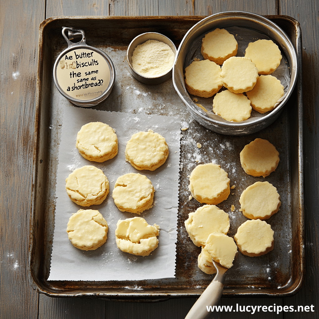 A baking tray filled with freshly prepared butter biscuit dough, ready to bake