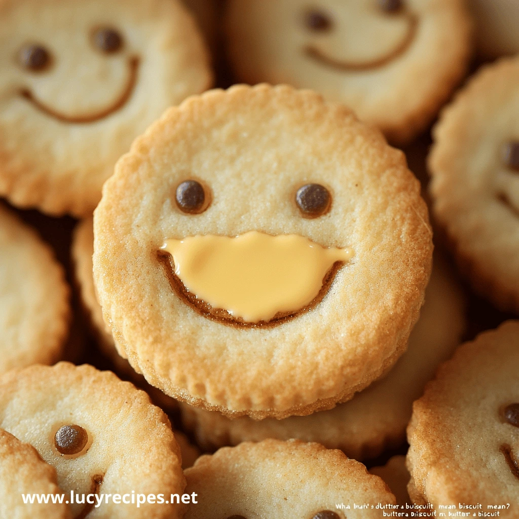 Smiley face butter cookies with chocolate chip eyes and a creamy filling, bringing joy to any snack time