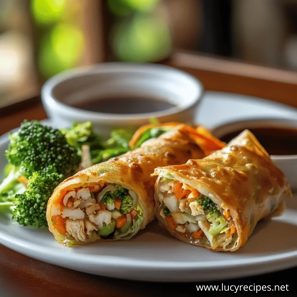 Golden-brown crispy egg rolls filled with tender chicken, broccoli, carrots, and fresh vegetables, served with a flavorful dipping sauce. Are egg rolls healthy? Learn how to make a nutritious version with wholesome ingredients.