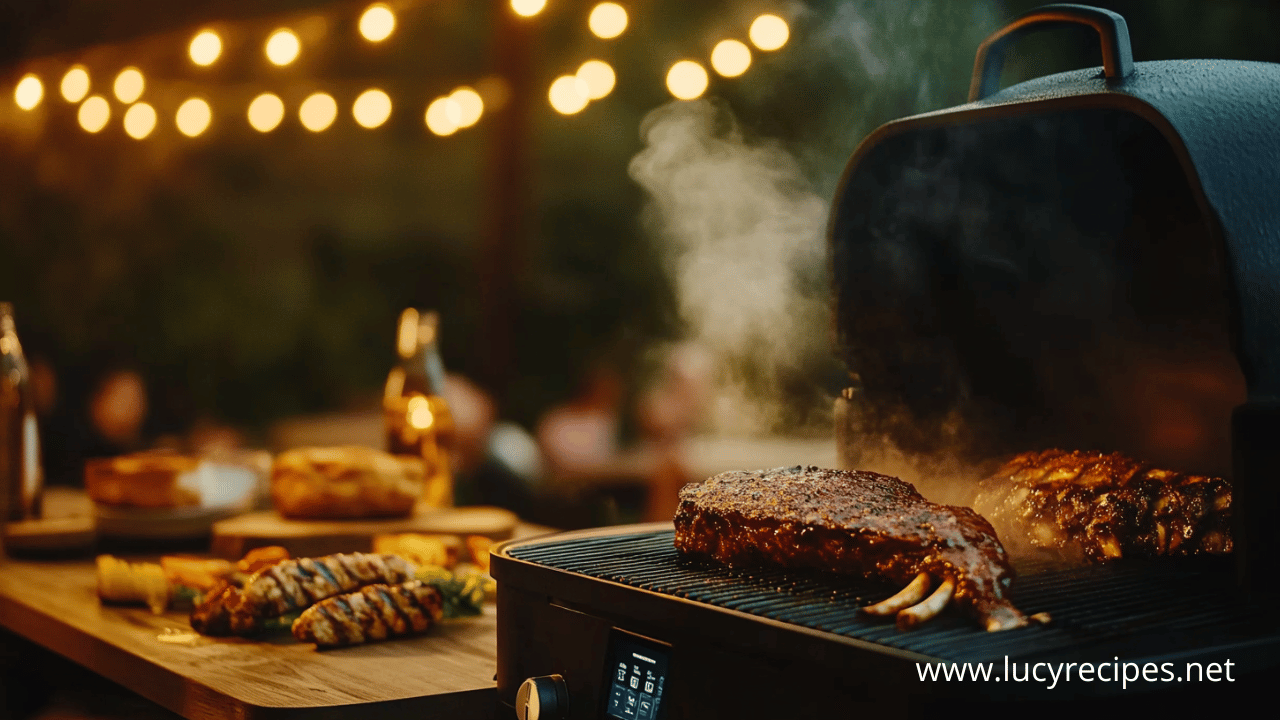 A delicious BBQ feast featuring juicy, smoky ribs and grilled skewers on a Traeger grill. What is the best thing to cook on the Traeger?